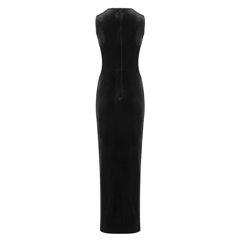 Crystal Mesh Insert Maxi Velvet Dress Black HV2092