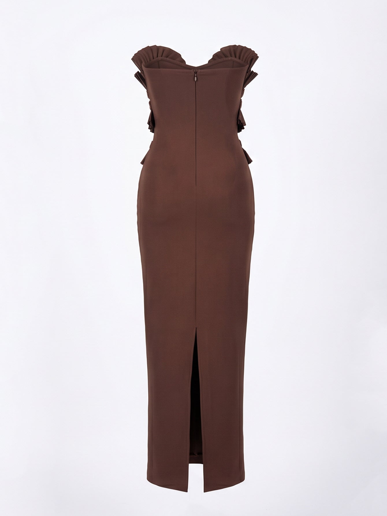 Strapless Pleated Detail Maxi Dress Brown HV3067