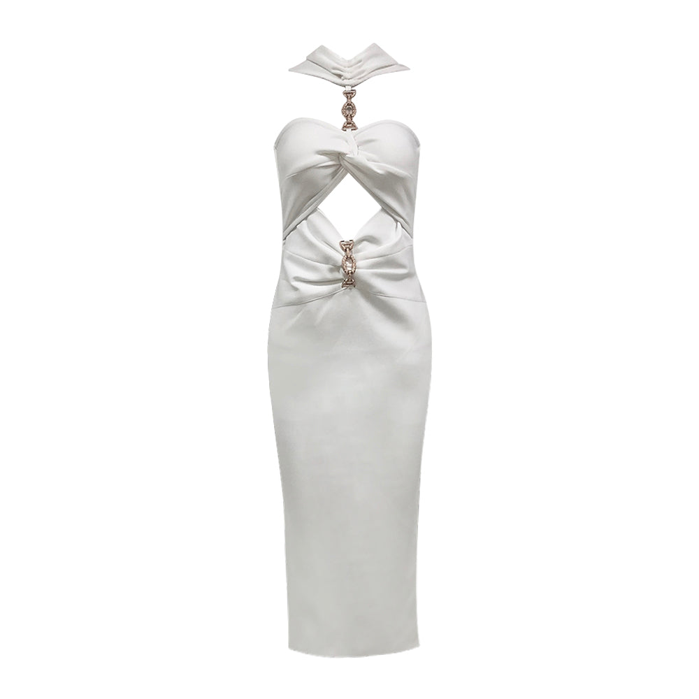 Halter Chain Detail Midi Dress HV1391