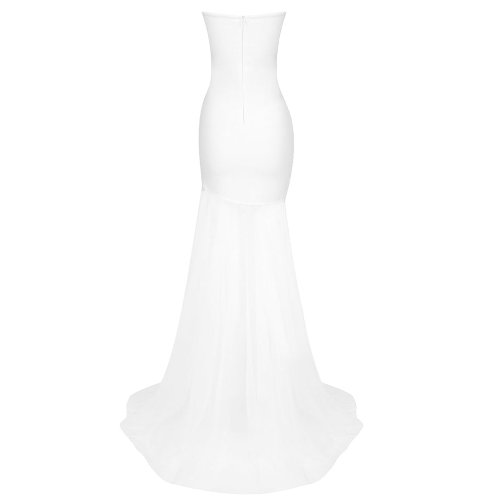 Strapless Floral Ruffle Mesh White Black HV1499