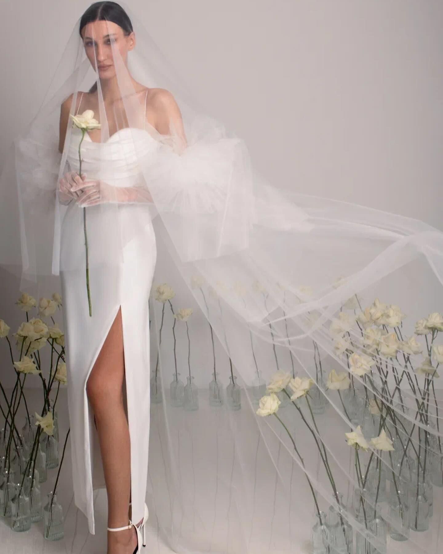 Draped Mesh Bow Maxi Dress White HV1118