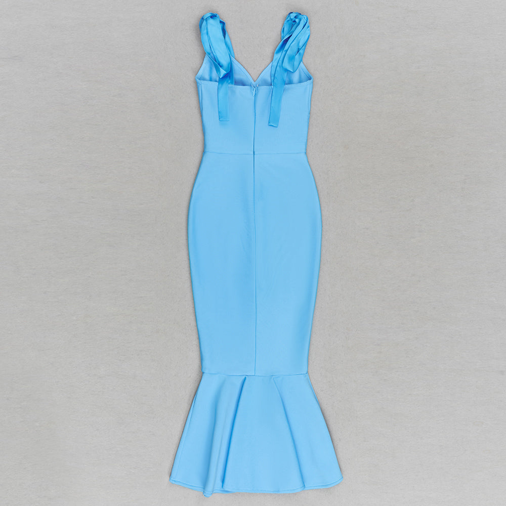 Button Fluted Midi Dress Blue HV9691