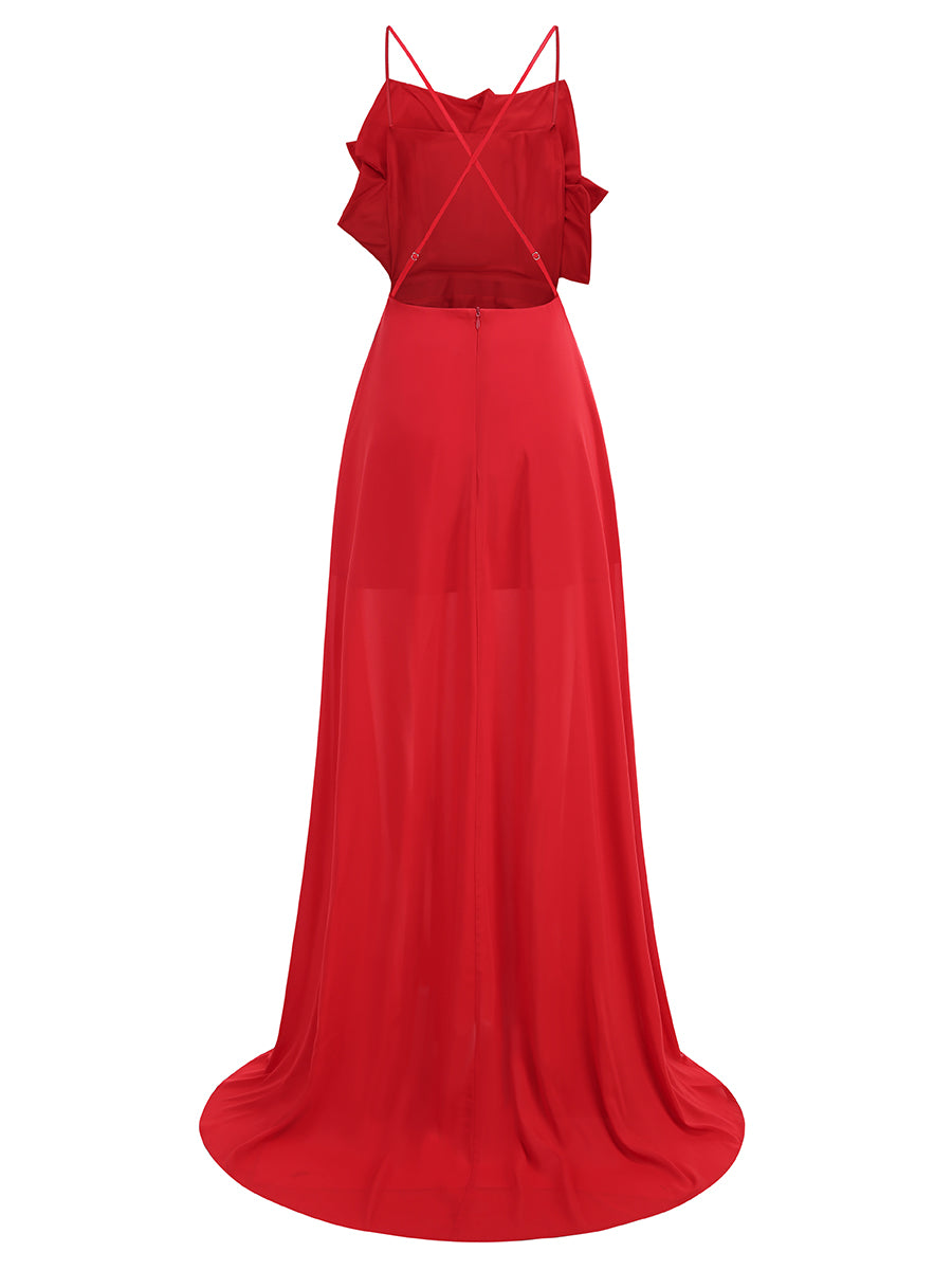 Floral Backless A Line Maxi Dress Red
