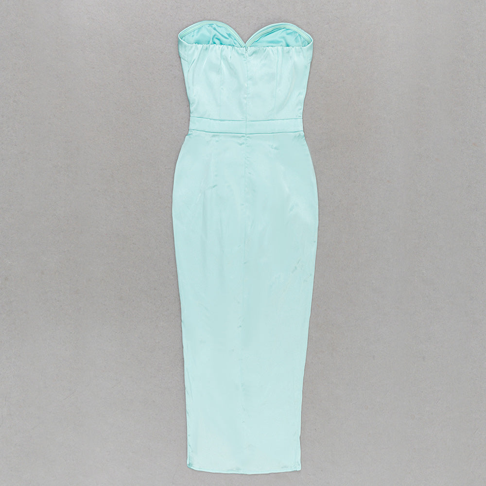 Strapless Draped Midi Silk Dress Green HV9379