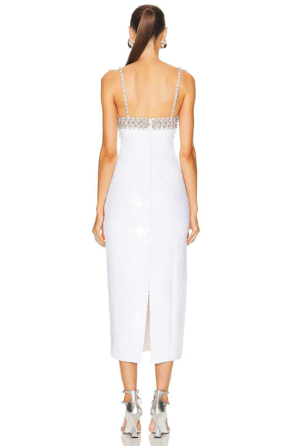 Crystal Bustier Sequin Midi Dress Nude White