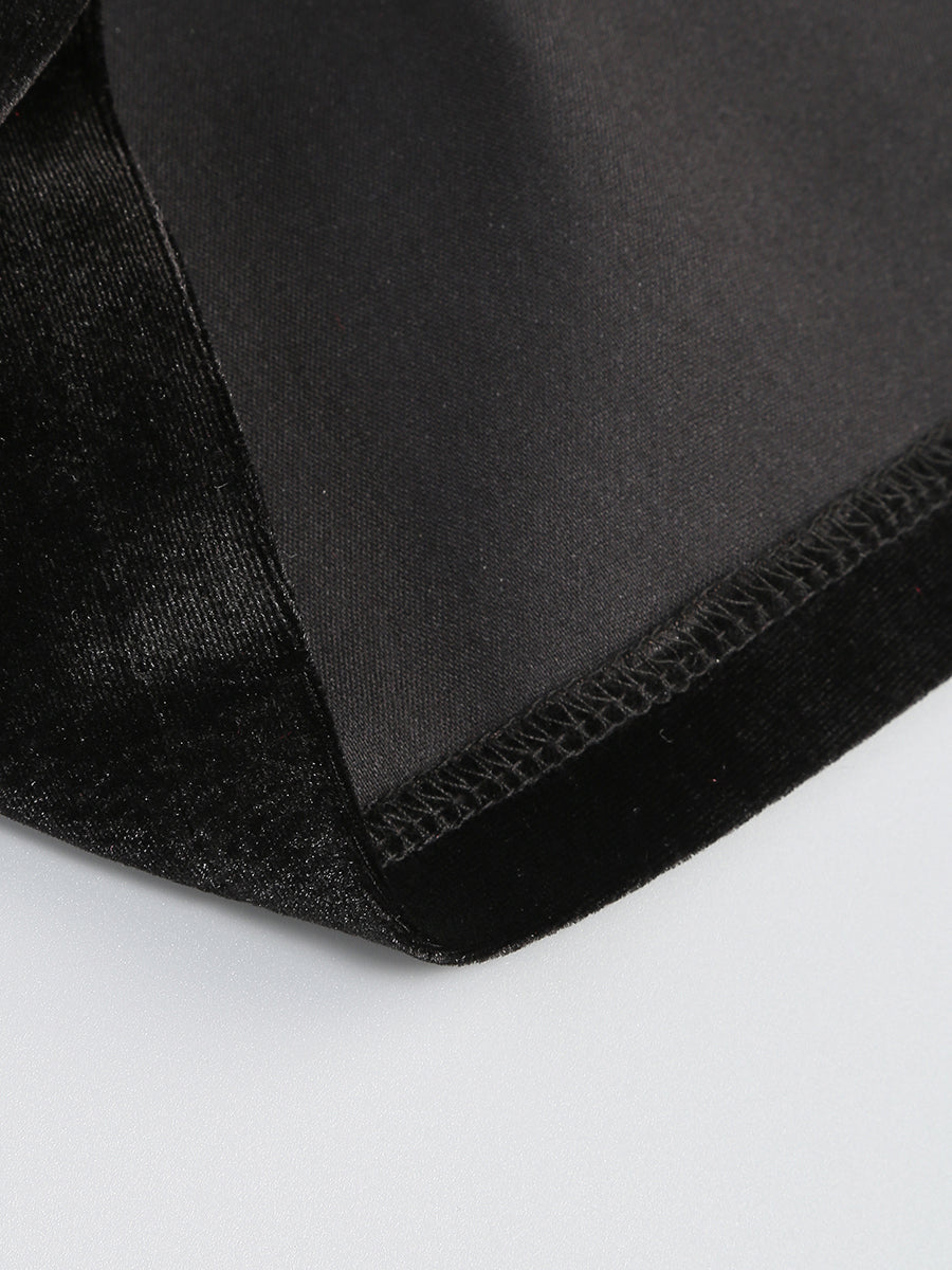 Flower Detail Strapless A Line Velvet Dress Black HV1173
