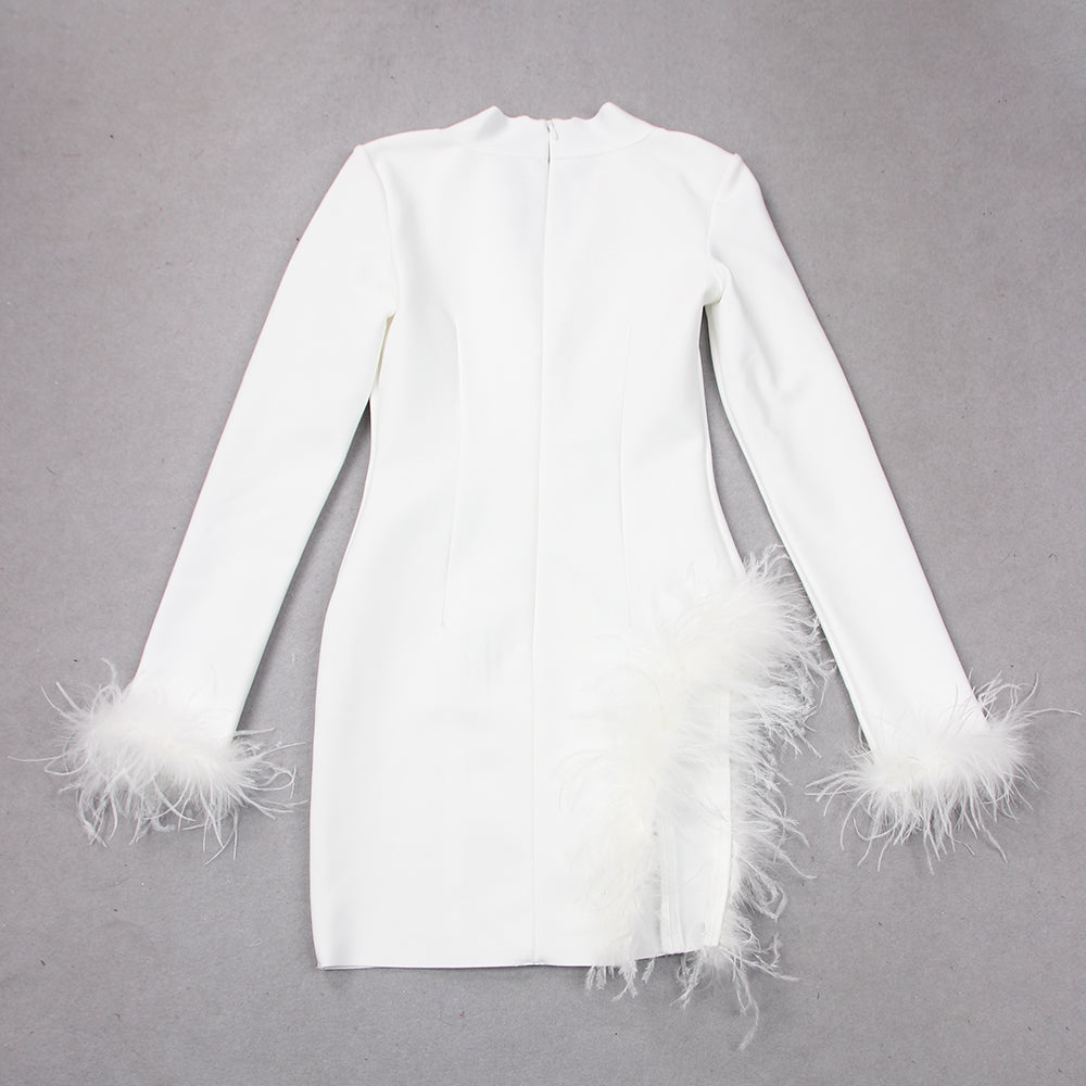 Long Sleeve Feather Detail Blazer Dress Hot Pink HV9064