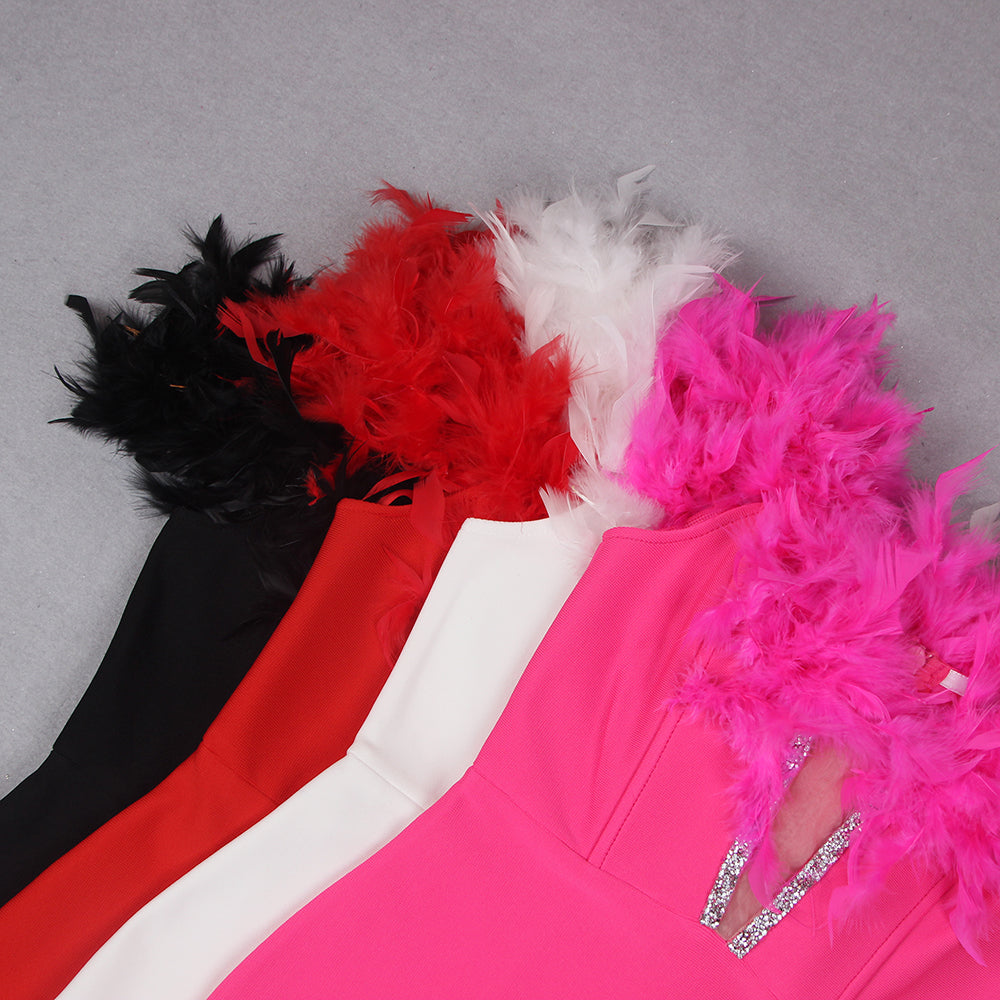 Off Shoulder Feather Midi Dress HV9564