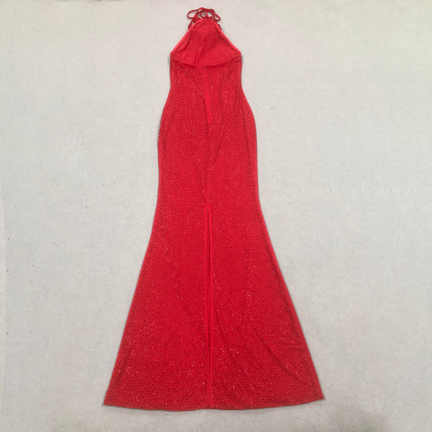 Halter Floral Embellished Maxi Dress Red