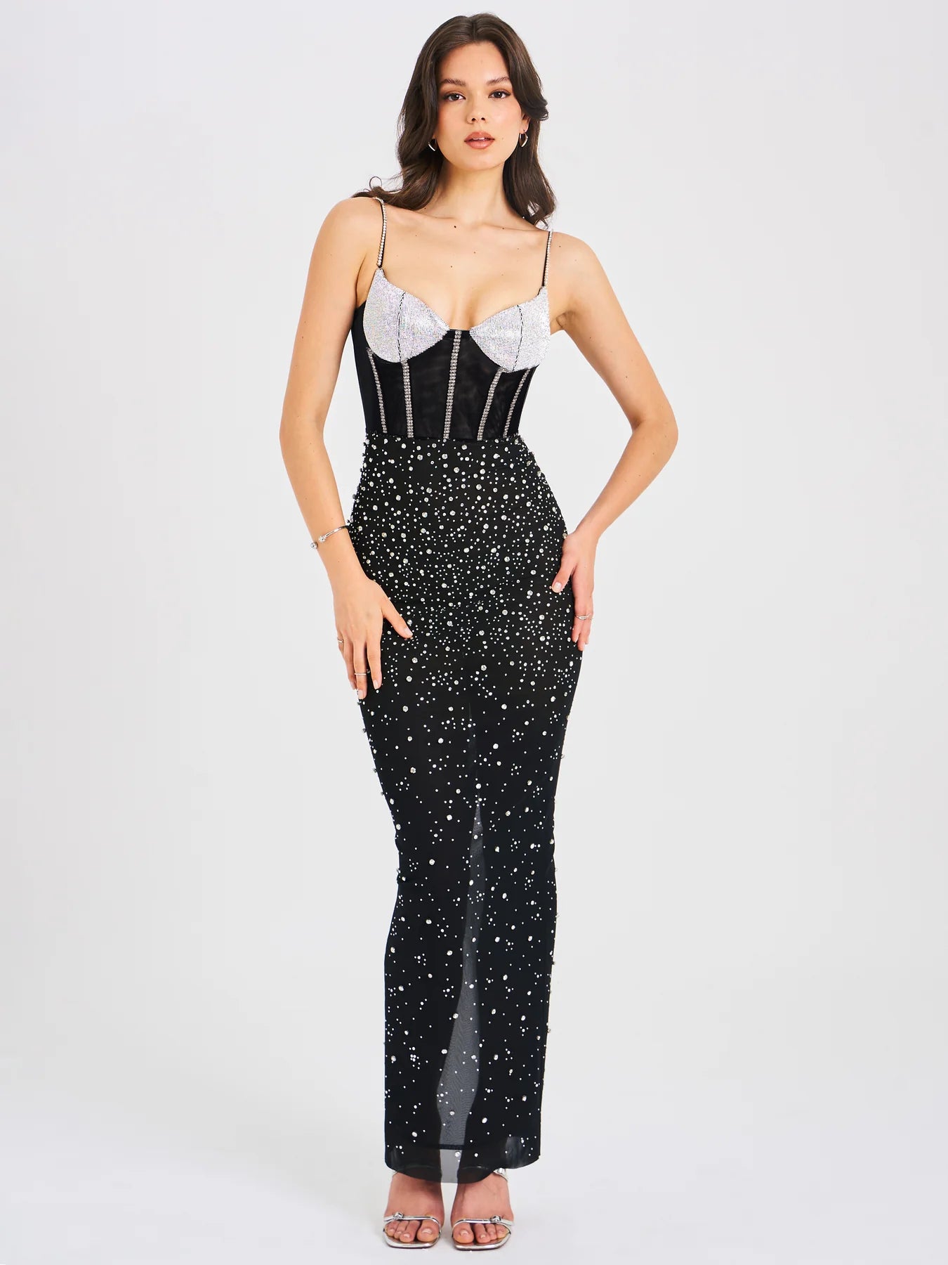 Crystal Sparkly Corset Maxi Dress HV1439