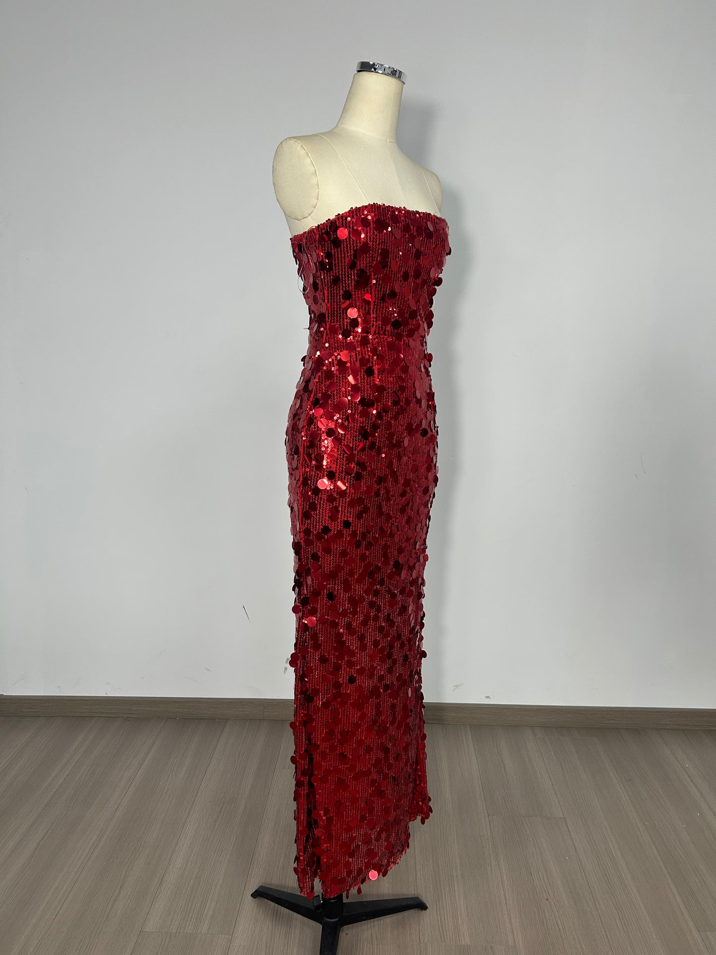 Strapless Big Sequins Maxi Dress Red BB505