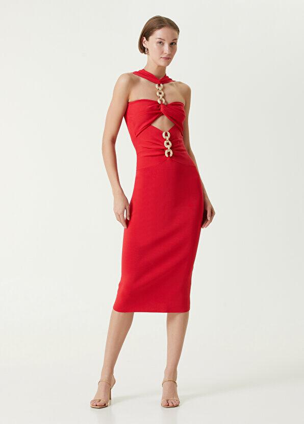 Halter Chain Detail Midi Dress HV1391