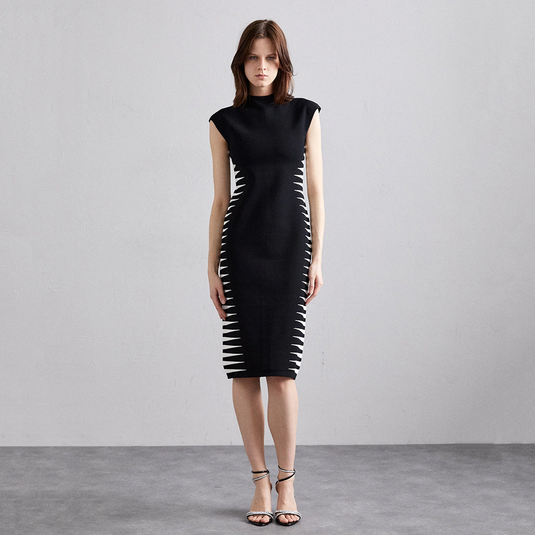 Contrast Midi Dress Black White