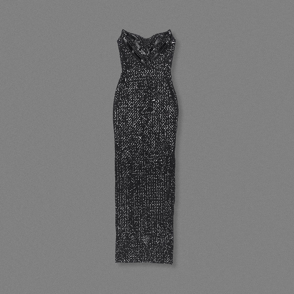 Strapless Sequin Embellished Maxi Dress Black HV2230