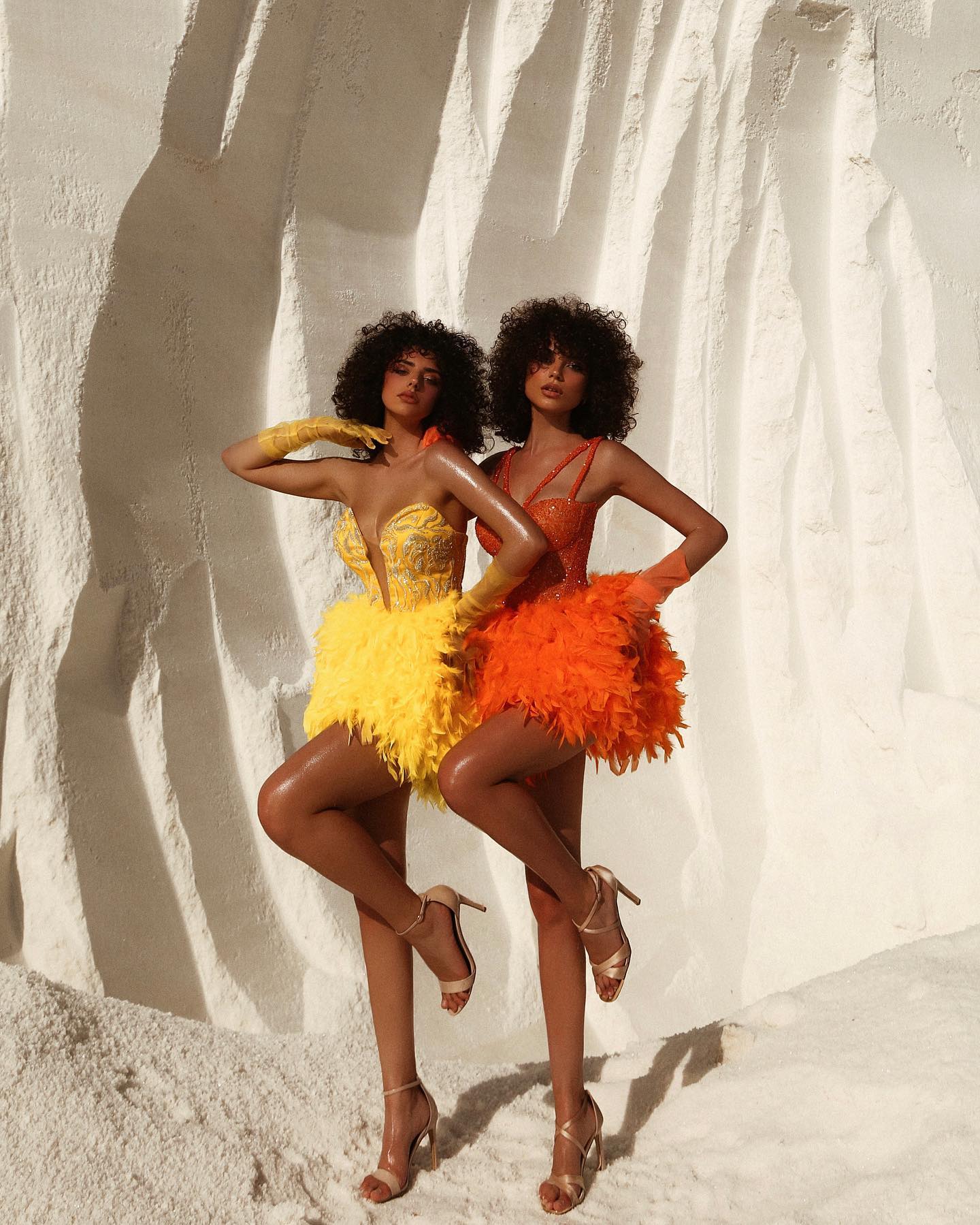 Bustier Sequin Feather Dress Orange HV9569