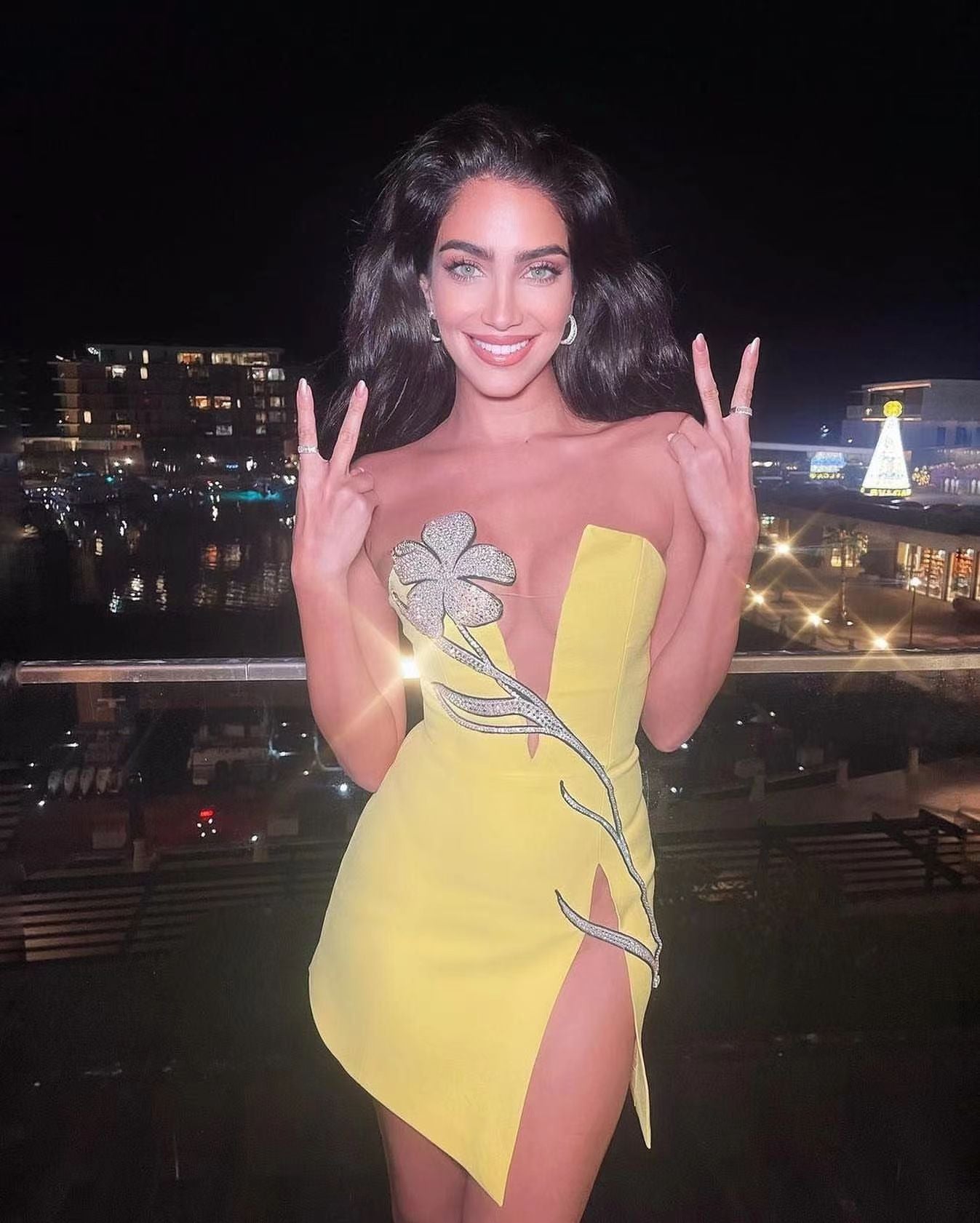 Strapless Rhinestone Flower Dress Yellow HV