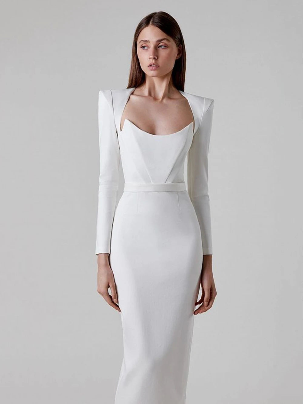 Long Sleeves Corset Design Midi Dress HV9758