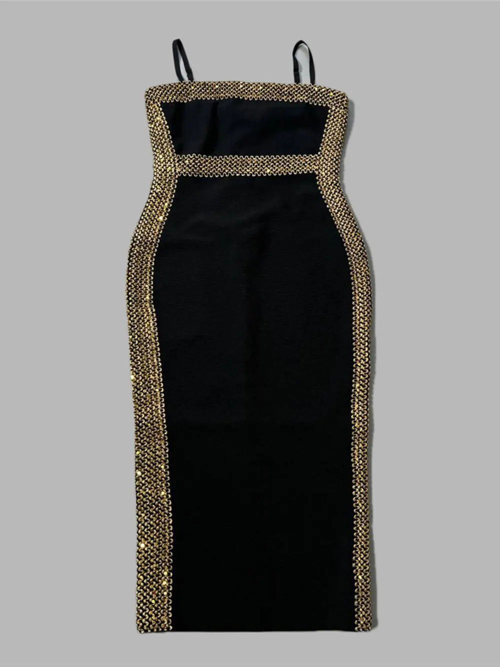 Sequin Midi Dress Black Gold