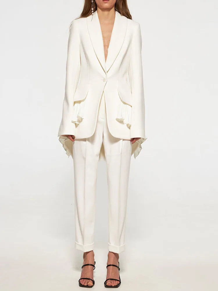 Long Sleeve Pleated Ruffle Blazer