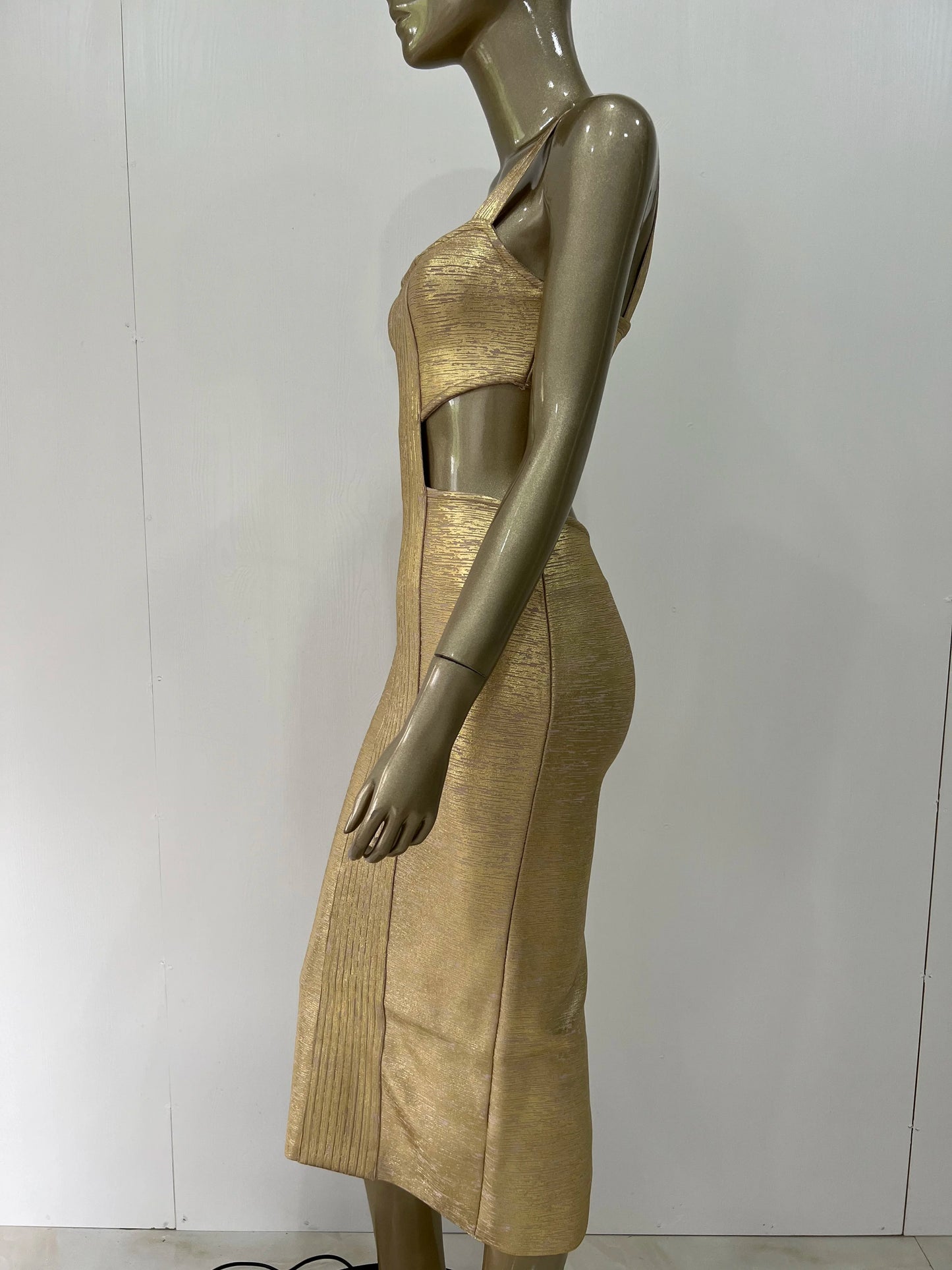 Woodgrain Foil Print Midi Dress HV8429