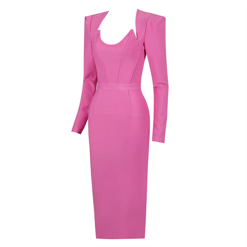 Long Sleeves Corset Design Midi Dress HV9758