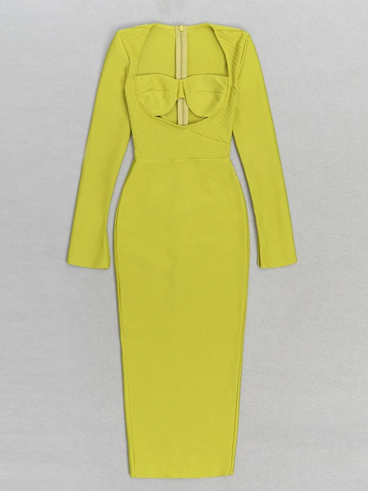 Long Sleeve Bustier Ribbed Midi Dress Green