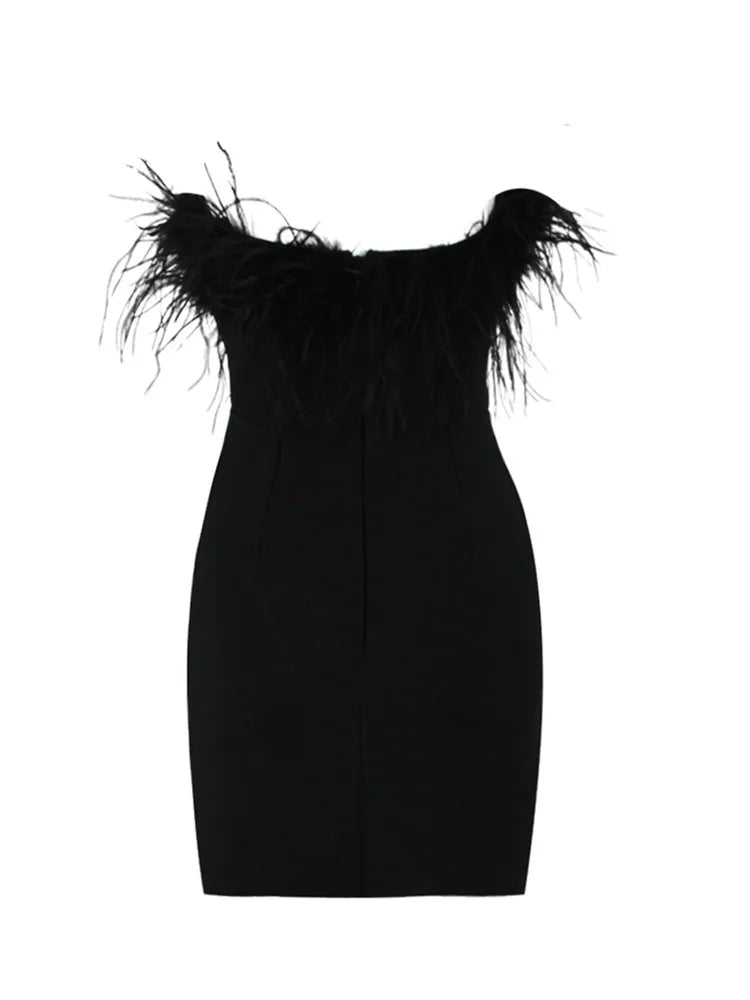 Strapless Feather Dress Blue HV9880