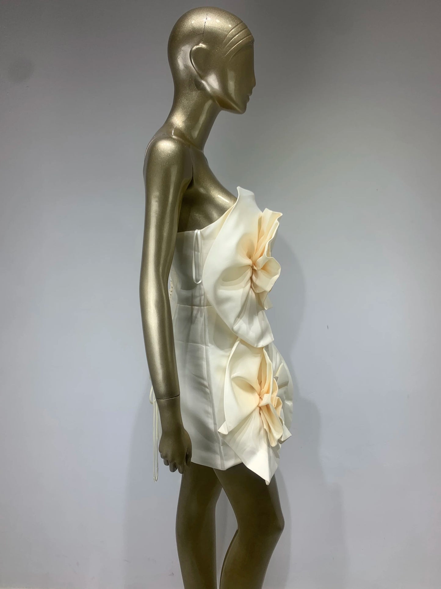 Strapless Floral Detail Dress Ivory