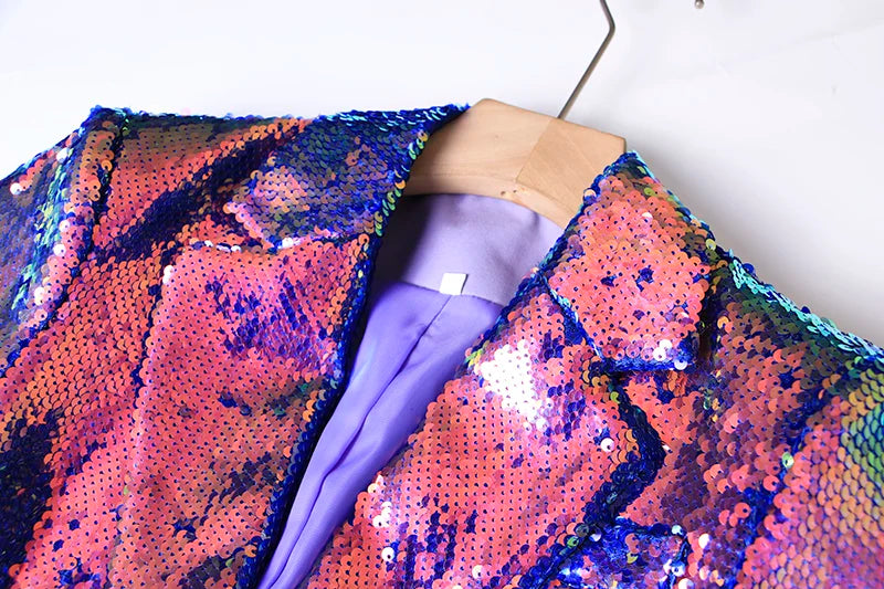 Long Sleeve Duochrome Sequin Blazer
