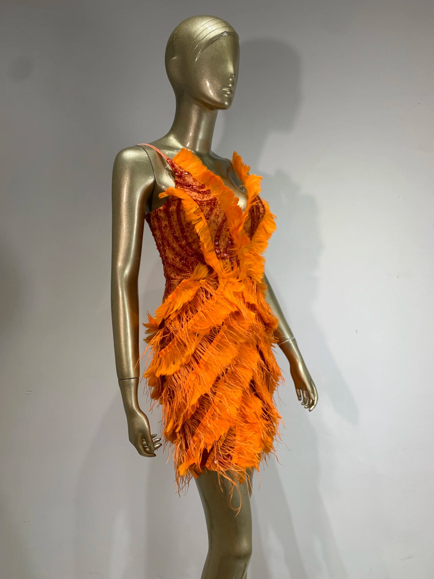 Feather Sequin Dress Orange HV1377