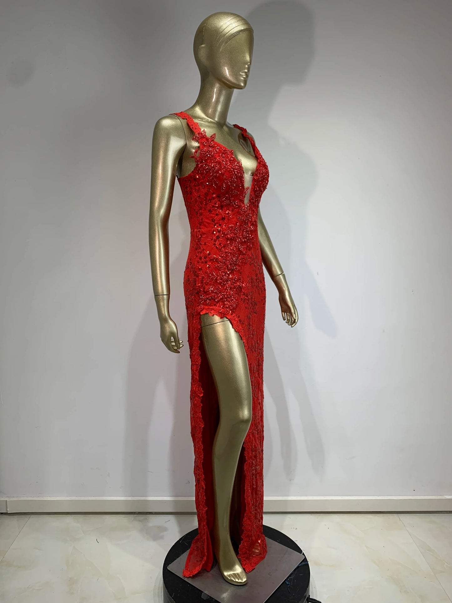 Sequin Crochet Maxi Dress Red HV1129
