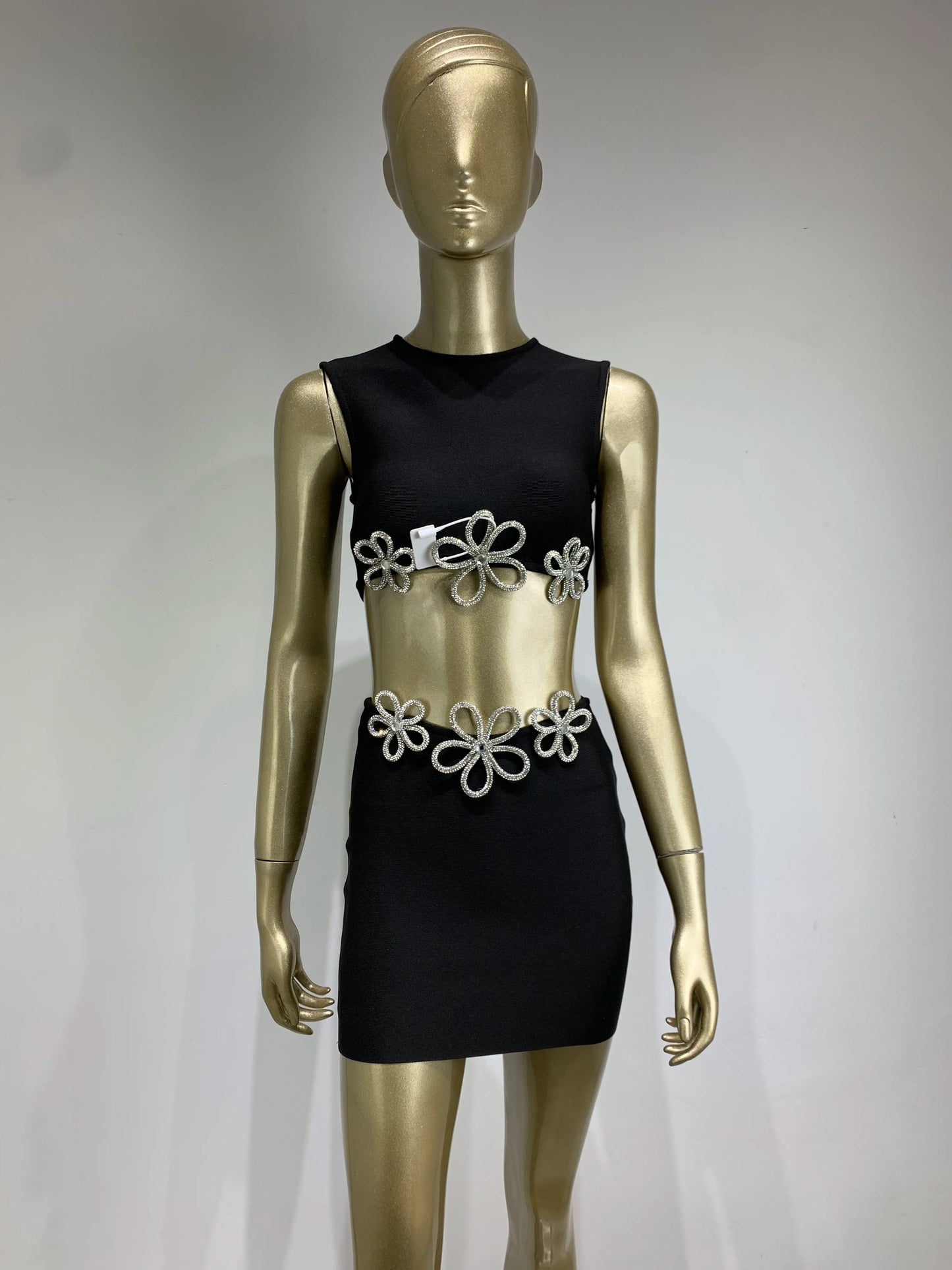Crystal Flower Two Piece Dress Black HV9950