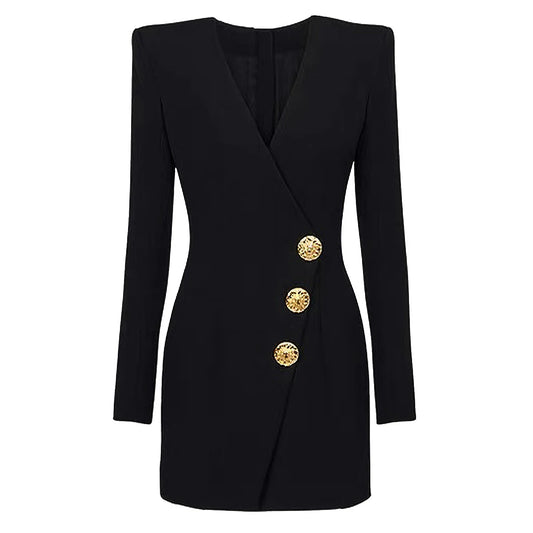 Long Sleeve Velvet Blazer Dress Black