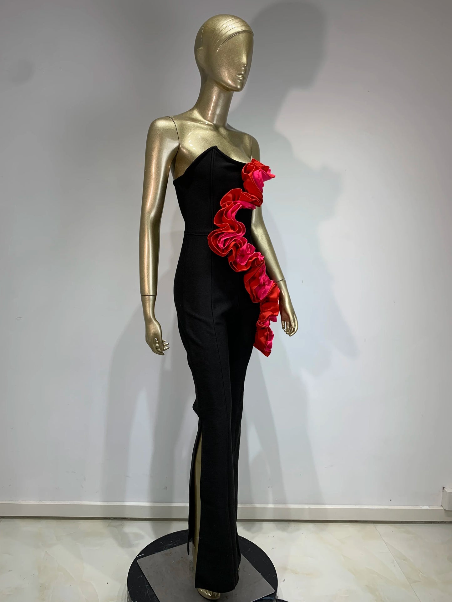 Strapless Ruffle Jumpsuit Black HV1604
