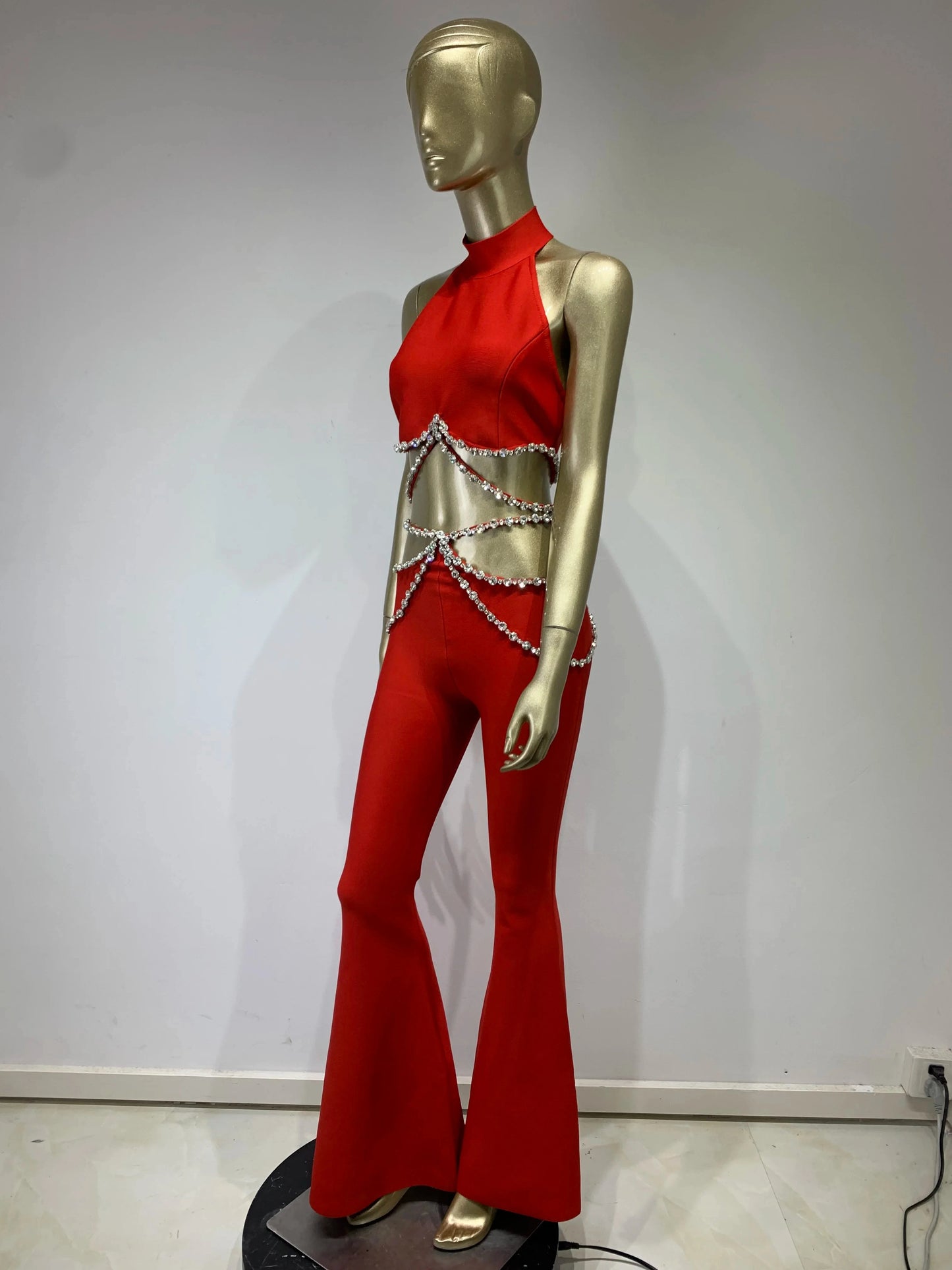 Halter Crystal Two Piece Jumpsuit HV9904