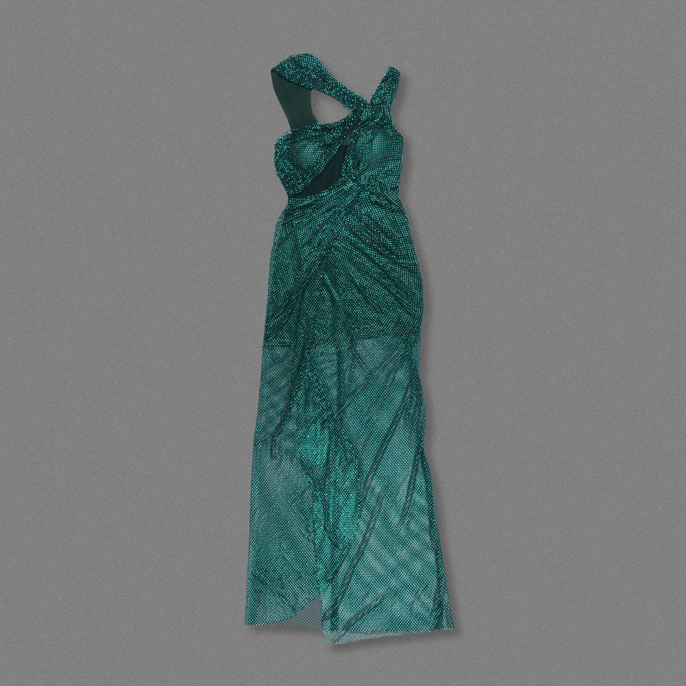 Sparkly Draped Maxi Dress Green HV2150