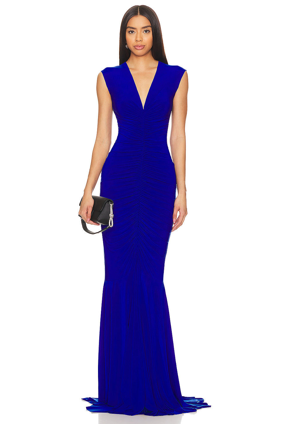 Crystal Detail Ruched Maxi Dress Blue HV2244
