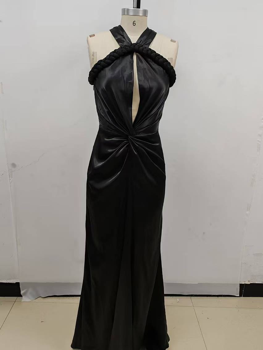 Halter Braided Draped Maxi Dress HV1380