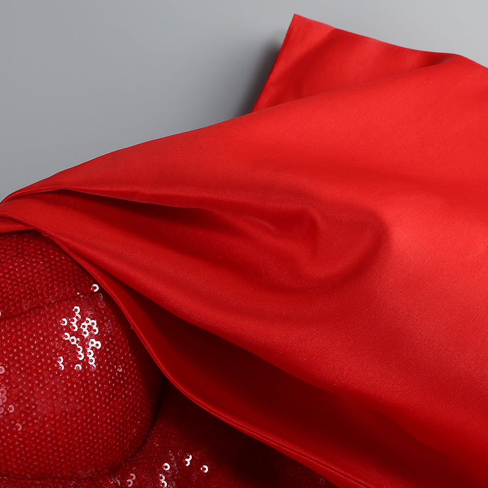 Bardot Sequin Bustier Puff Dress Red