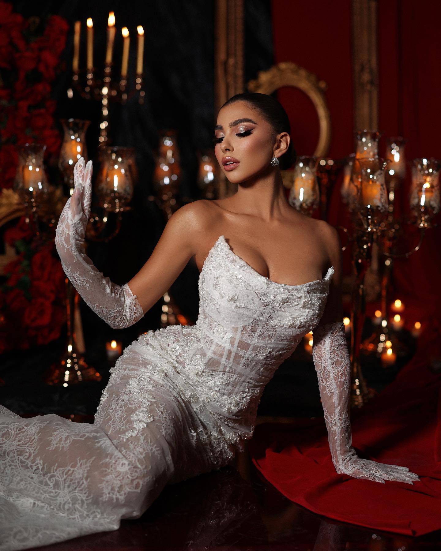 Strapless Lace Corset Maxi Dress White HV1507