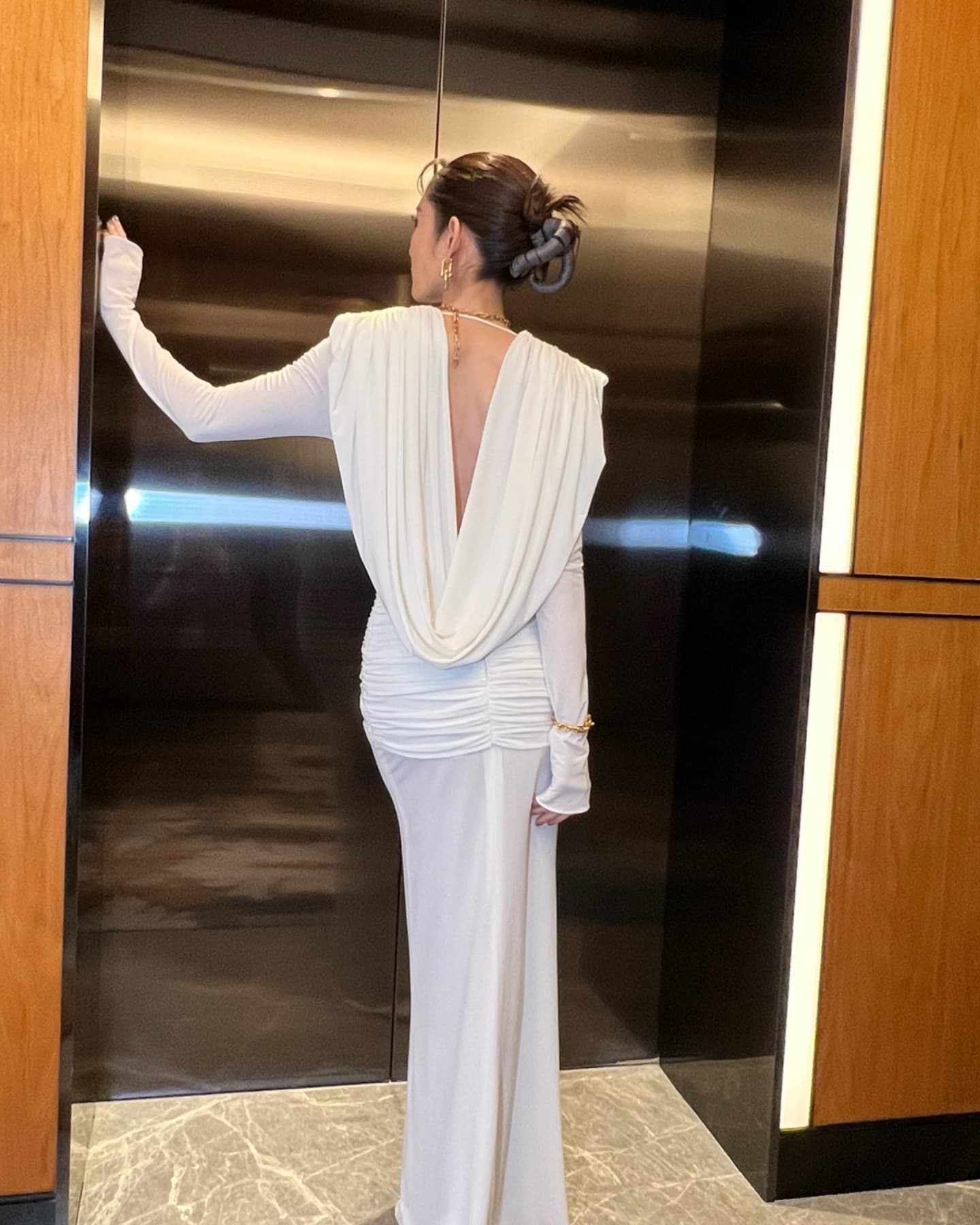 Long Sleeve Draped Backless Maxi Dress HV2076