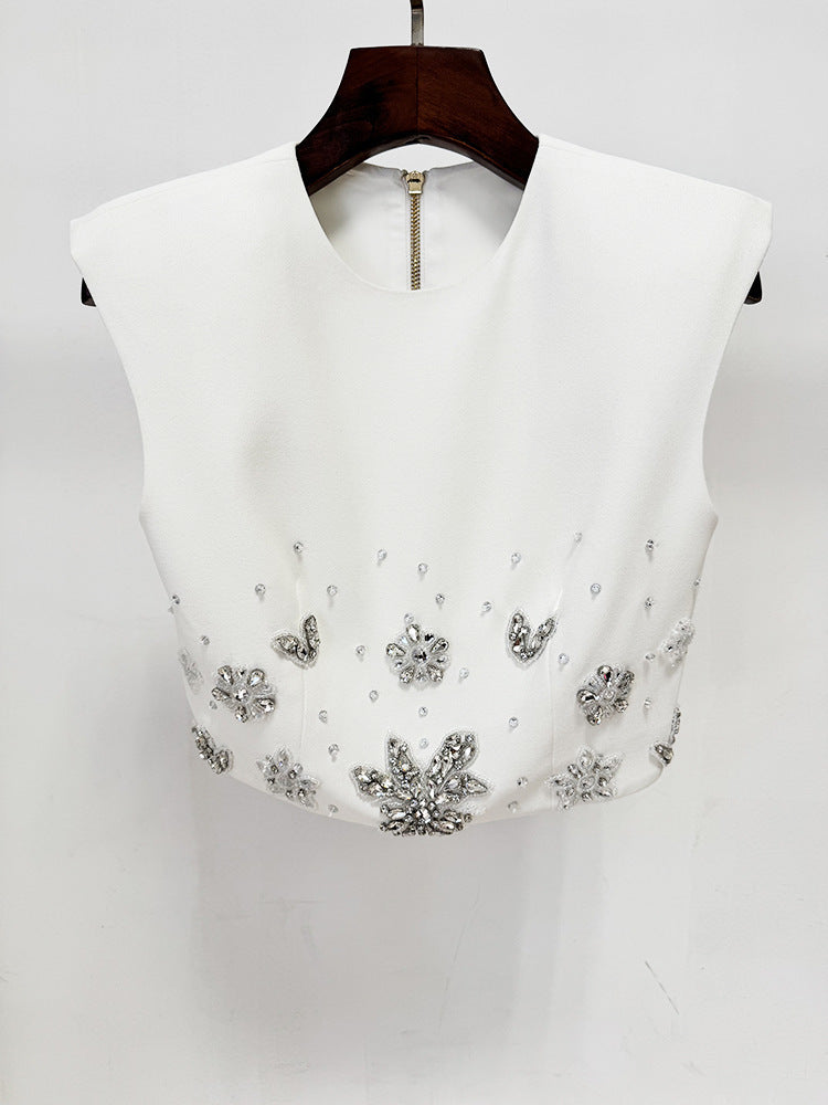 Crystal Flower Detail Two Piece Maxi Dress White HV2710