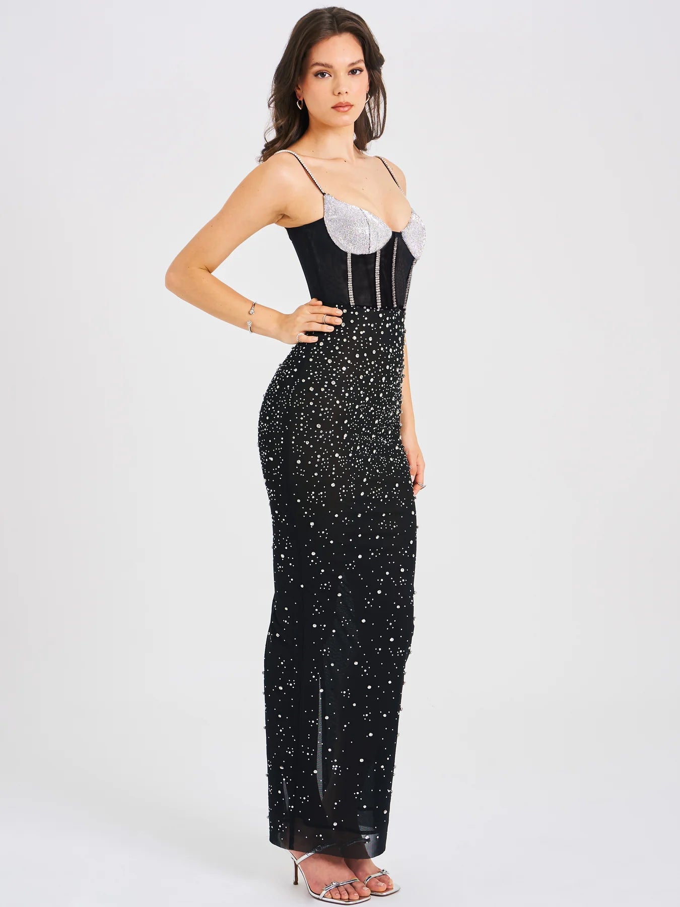 Crystal Sparkly Corset Maxi Dress HV1439
