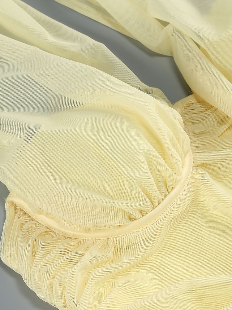 Halter Bustier Ruched Maxi Dress Yellow HV1648