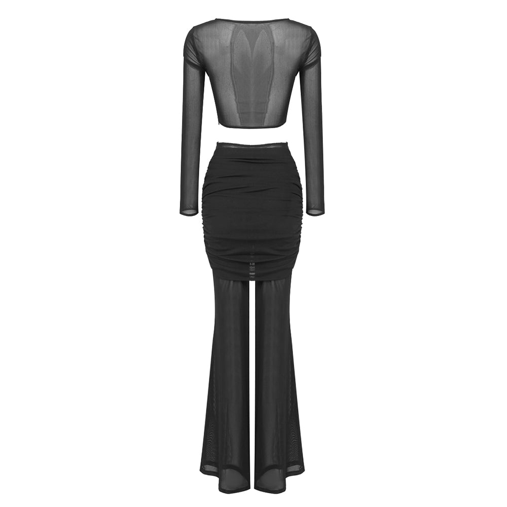 Long Sleeve Draped Two Piece Jumpsuit Nude HV1125