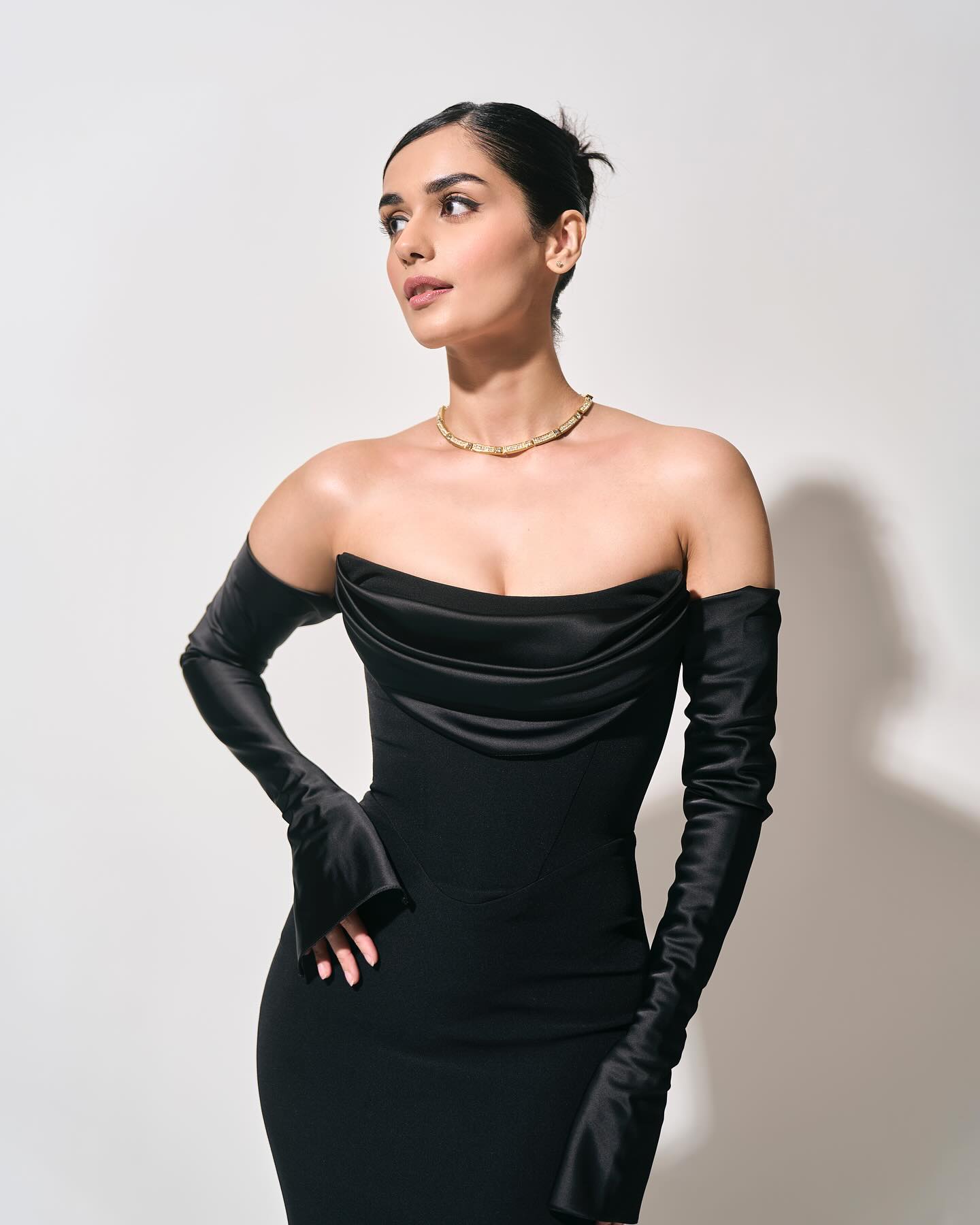 Long Sleeve Strapless Draped Maxi Dress HV2127