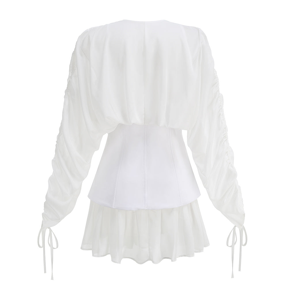Long Sleeve Corset A Line Dress White HV2913