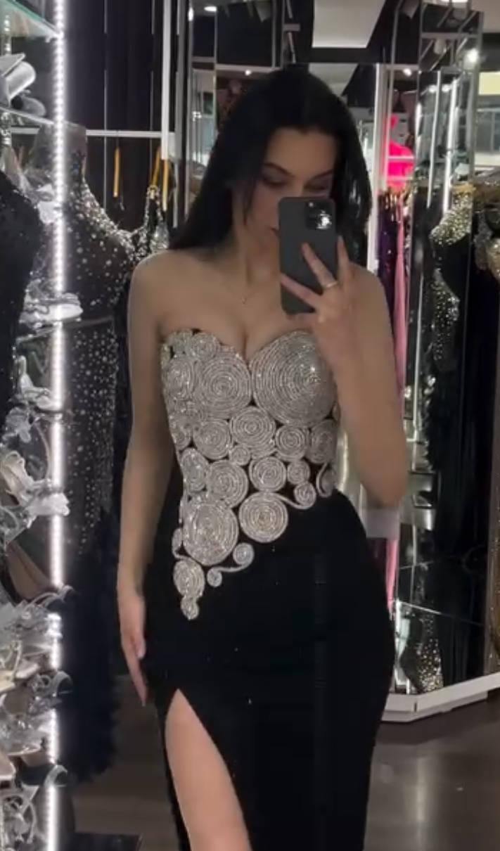 Strapless Crystal Spiral Maxi Velvet Dress Black HV2018