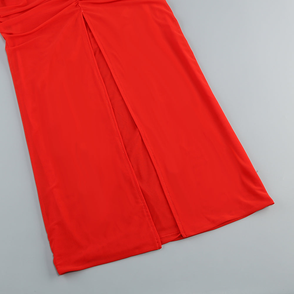 Draped Bardot Maxi Dress Red