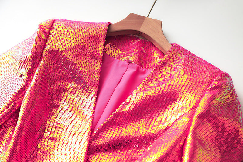 Long Sleeve Sequin Feather Blazer Dress